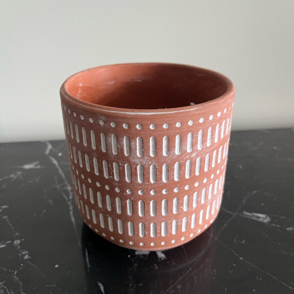 Terracotta and White Patterned Pot